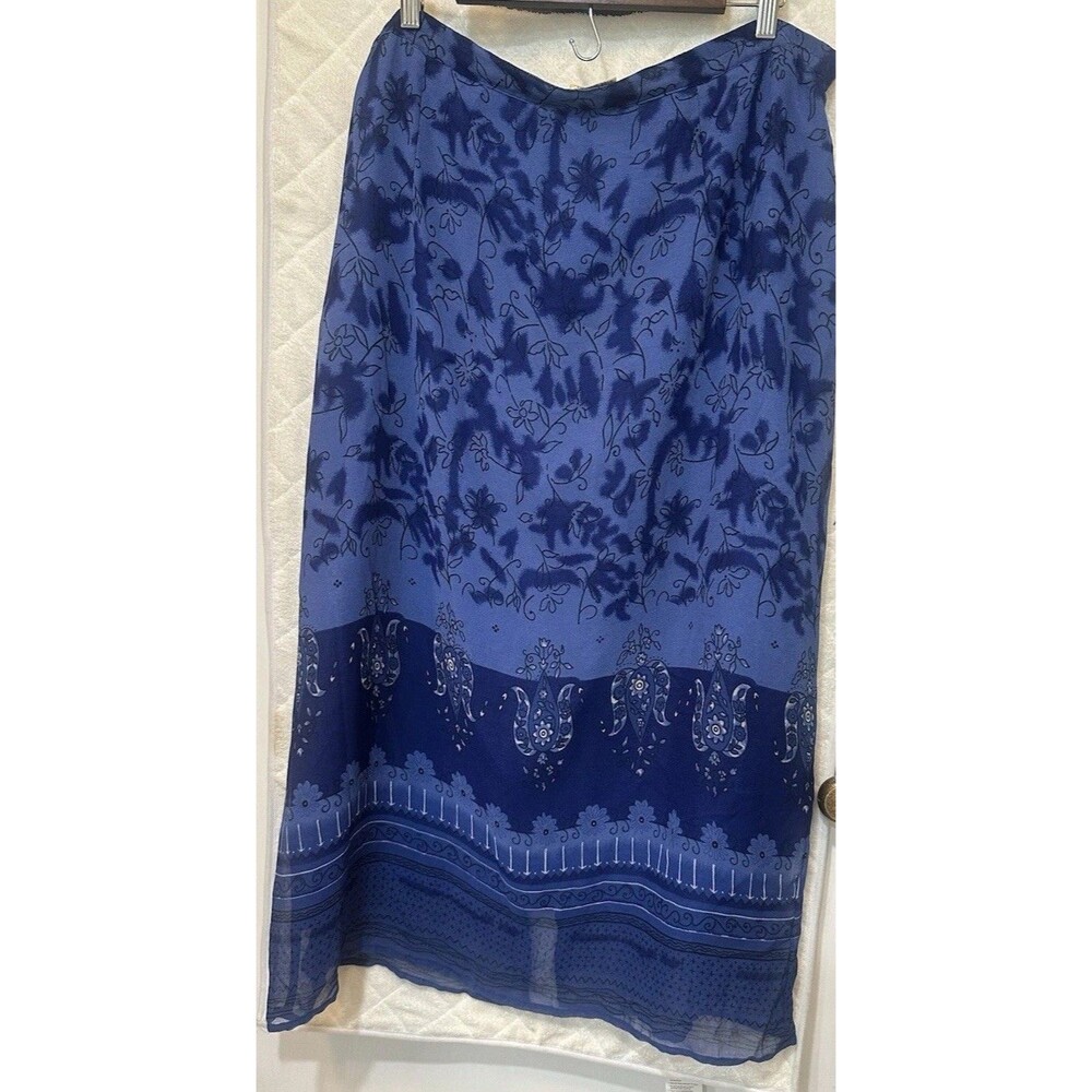 Multi Shade Blue SND Skirt 100% Rayon Made in India Floral Pattern Plus 2X